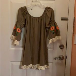 Umgee brown embroidered fringed tunic Small NWT